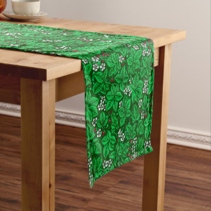 Art Nouveau Strawberries and Leaves, Emerald Green Short Table Runner