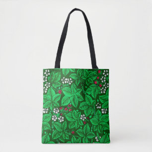 Art Nouveau Strawberries and Leaves, Emerald Green Tote Bag