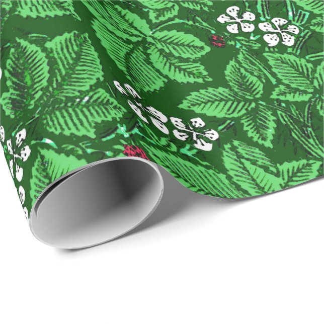 Art Nouveau Strawberries and Leaves, Emerald Green Wrapping Paper (Roll Corner)
