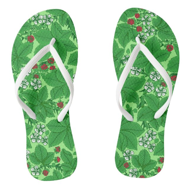 Art Nouveau Strawberries and Leaves, Lime Green Flip Flops (Footbed)