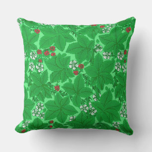Art Nouveau Strawberries and Leaves, Lime Green Outdoor Pillow