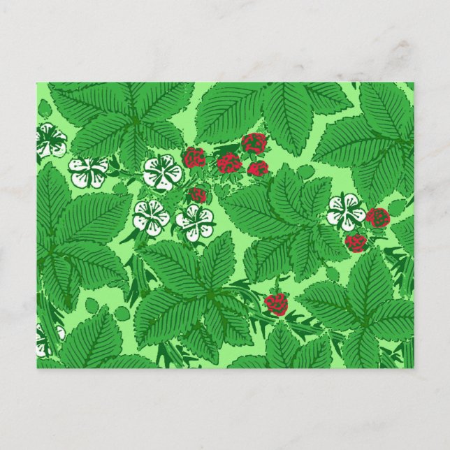 Art Nouveau Strawberries and Leaves, Lime Green Postcard (Front)