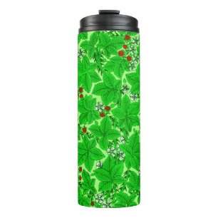 Art Nouveau Strawberries and Leaves, Lime Green Thermal Tumbler
