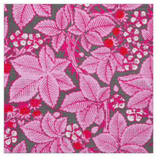 Art Nouveau Strawberries and Leaves, Pink and Grey Fabric