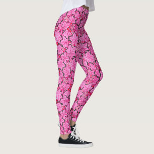 Art Nouveau Strawberries and Leaves, Pink and Grey Leggings