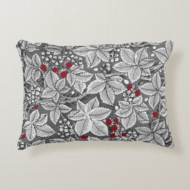 Art Nouveau Strawberries and Leaves, Silver Grey Accent Pillow (Front)