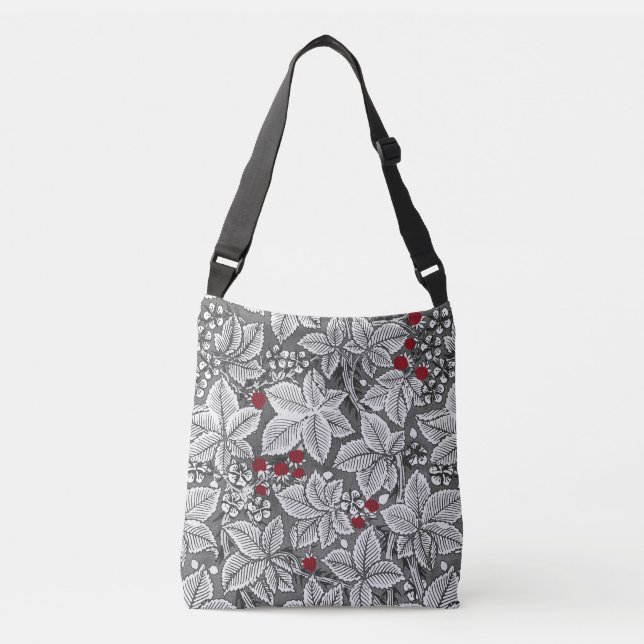 Art Nouveau Strawberries and Leaves, Silver Grey Crossbody Bag (Front)