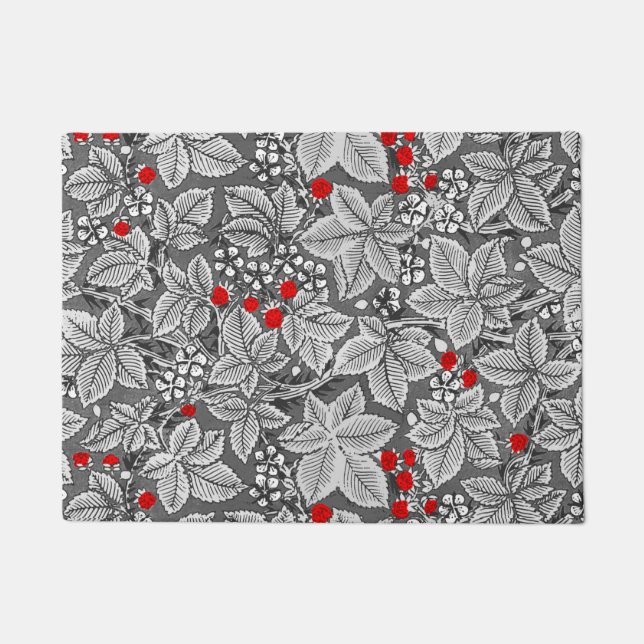 Art Nouveau Strawberries and Leaves, Silver Grey Doormat (Front)