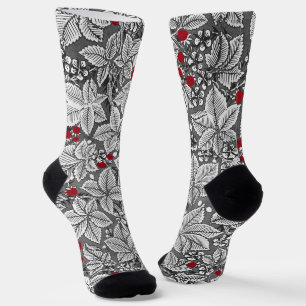 Art Nouveau Strawberries and Leaves, Silver Grey Socks