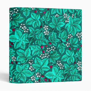 Art Nouveau Strawberries and Leaves, Turquoise Binder