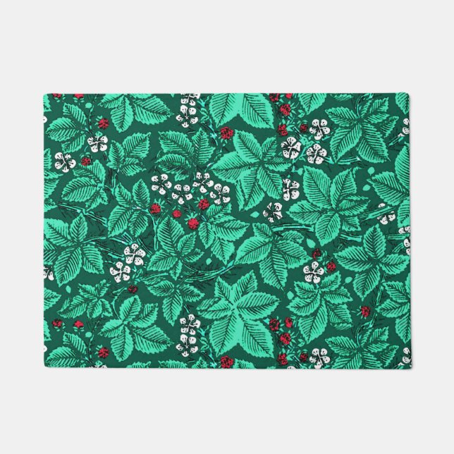 Art Nouveau Strawberries and Leaves, Turquoise Doormat (Front)