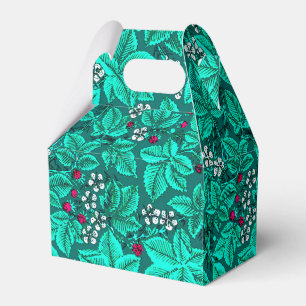 Art Nouveau Strawberries and Leaves, Turquoise Favor Box