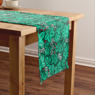 Art Nouveau Strawberries and Leaves, Turquoise Short Table Runner