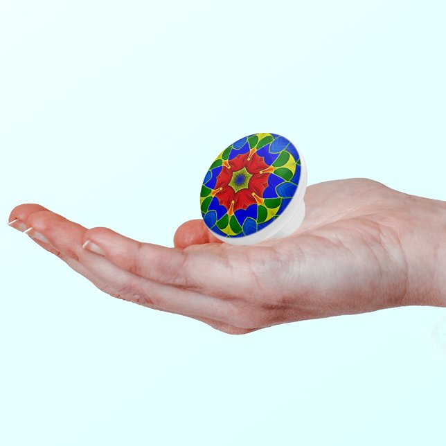 Art Nouveau Style Blue Enamel and Red Flower Ceramic Knob (Creator Uploaded)