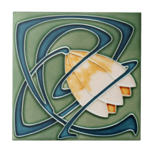 Art Nouveau Style Ceramic Tile. Floral Tile