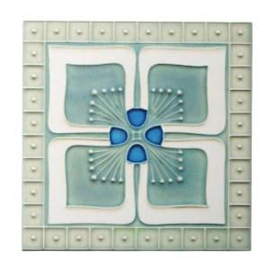 Art Nouveau Style Ceramic Tile. Grey/Blue Tile