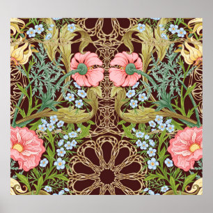 Art Nouveau Style Floral: Coloured Vintage Pattern Poster