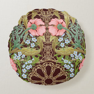 Art Nouveau Style Floral: Coloured Vintage Pattern Round Pillow