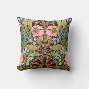 Art Nouveau Style Floral: Coloured Vintage Pattern Throw Pillow