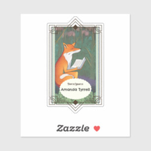 Art Nouveau style Fox reading a book book plate