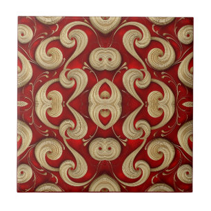 Art Nouveau style gold and red decorative pattern Tile