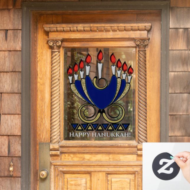 Art Nouveau Style Hanukkah Menorah Window Cling (Home Door)