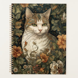 Art Nouveau Style Illustration of Cat with Flowers Planner