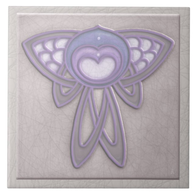 Art Nouveau Style Insect - Pale Mauve and Lavender Tile (Front)