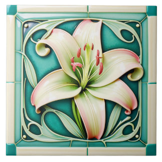 Art Nouveau Style Lily Ceramic Tile. Tile
