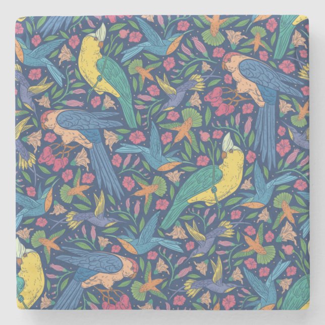 Art nouveau style parrots pattern     stone coaster (Front)