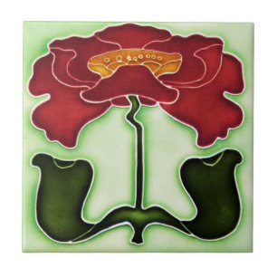 Art Nouveau Style Red and Green Tile