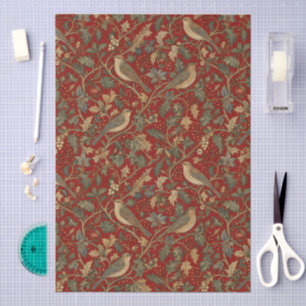 Art Nouveau Style Red Bird Floral Pattern Tissue Paper