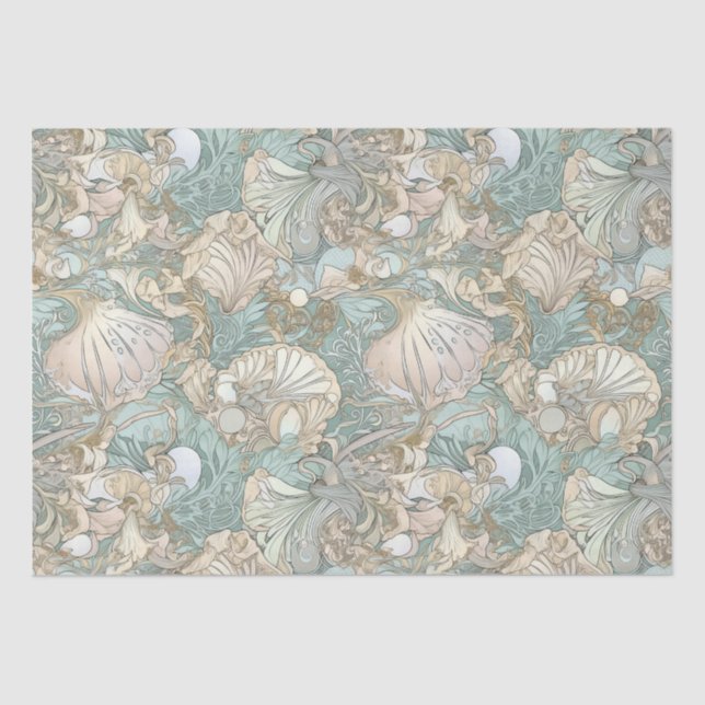 Art Nouveau Style Seashells Repeating Pattern Tissue Paper (Front)