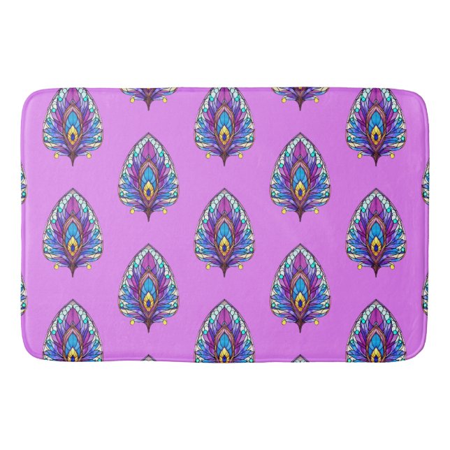 Art Nouveau Style Stained Glass Peacock Feather Bath Mat (Front)