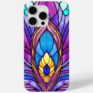 Art Nouveau Style Stained Glass Peacock Feather iPhone 15 Pro Max Case