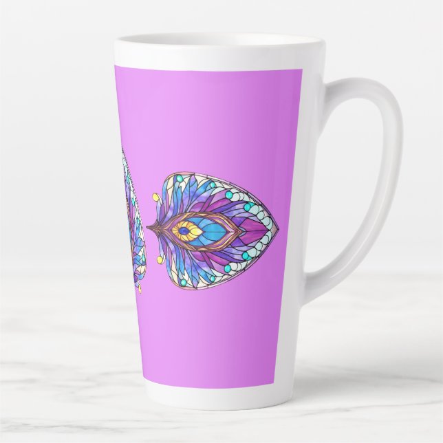 Art Nouveau Style Stained Glass Peacock Feather Latte Mug (Right)