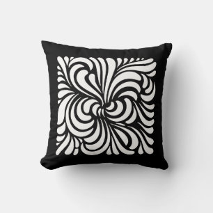 Art Nouveau Stylized Leaves, Black and White Throw Pillow
