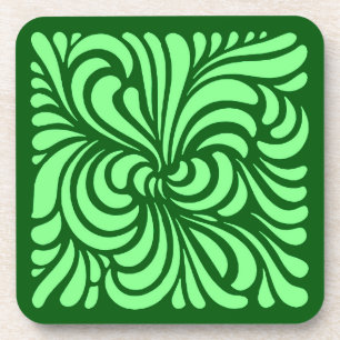 Art Nouveau Stylized Leaves, Emerald Green Coaster
