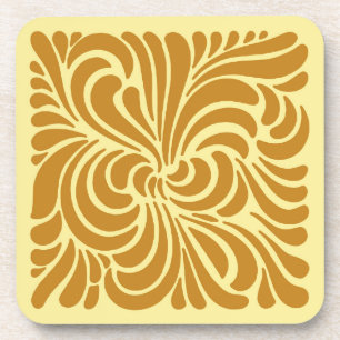 Art Nouveau Stylized Leaves, Mustard and Yellow Coaster
