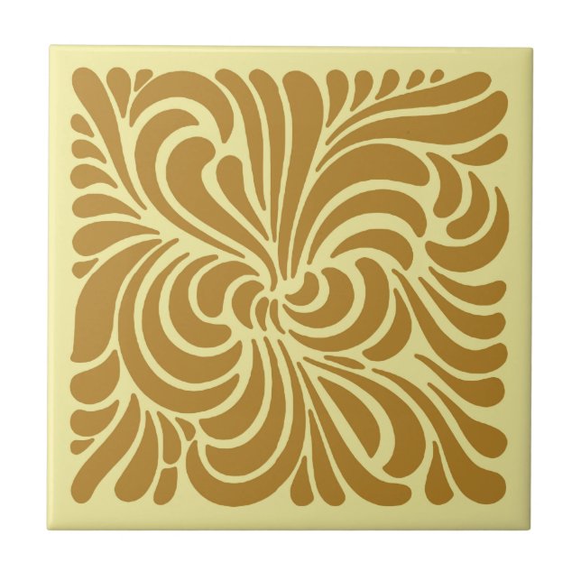 Art Nouveau Stylized Leaves, Mustard and Yellow Tile (Front)