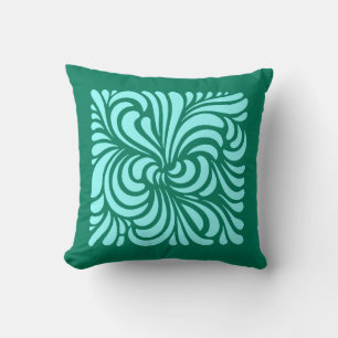 Art Nouveau Stylized Leaves, Turquoise and Aqua Throw Pillow