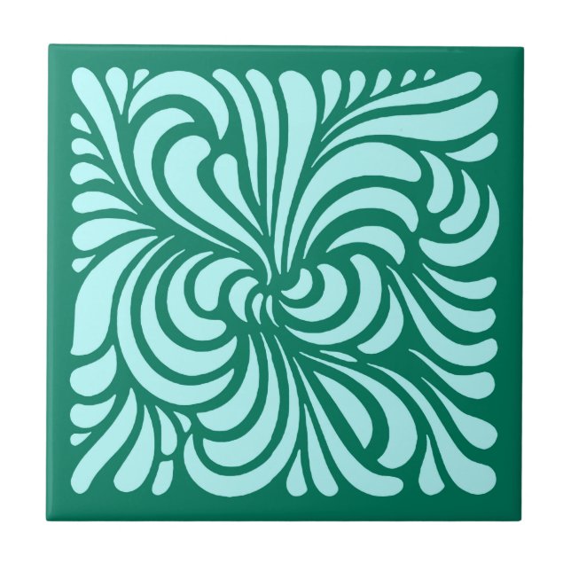 Art Nouveau Stylized Leaves, Turquoise and Aqua Tile (Front)