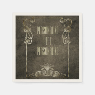 Art nouveau suede look elegant gold brown lotus napkin