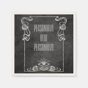 Art nouveau suede look elegant silver grey lotus napkin