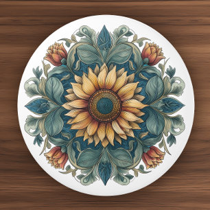 Art Nouveau Sunflower Medallion Ceramic Knob