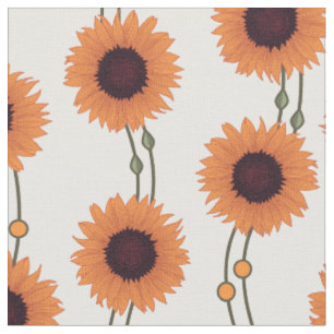 Art Nouveau Sunflower Retro Floral Stripes Orange Fabric