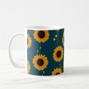 Art Nouveau Sunflower Retro Floral Stripes Yellow Coffee Mug