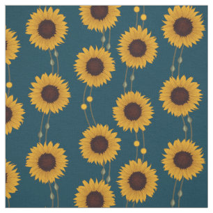 Art Nouveau Sunflower Retro Floral Stripes Yellow Fabric