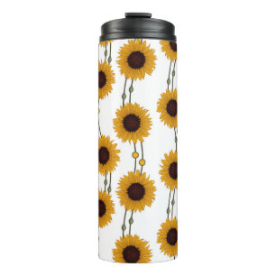 Art Nouveau Sunflower Retro Floral Stripes Yellow Thermal Tumbler