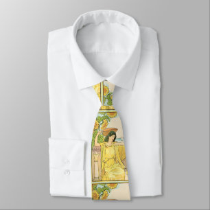 Art Nouveau Sunflower Woman Vintage Illustration Tie